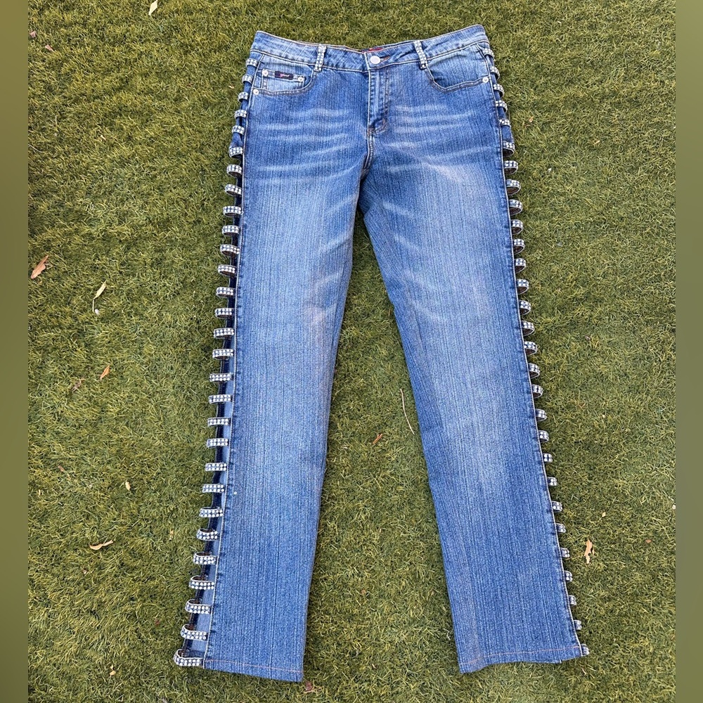 Vintage Platinum Plush Rhinestone Jeans